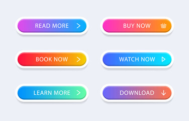 Set of modern web buttons. Colorful buttons. Button for call action. For website and ui design.Основные RGB