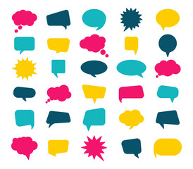 Set of empty colorful speech bubbles. Bubbles different shapes. Vector flat style.