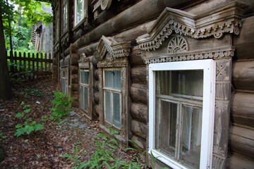 Fototapeta na wymiar window frames in wooden houses