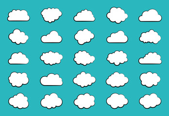 Set of cartoon cloud icons. Collection white clouds. Vector flat style.