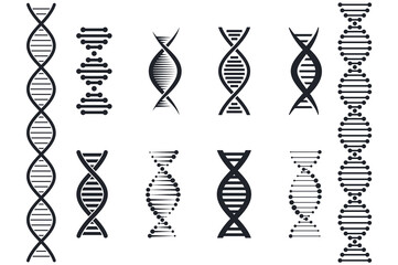 Set of DNA icons. Genetic signs. Medical symbols. Structure molecule and chromosome.