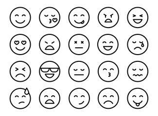 Fototapeta premium Set of emoticons. Emoji line icons. Stickers emotion. Vector flat icons for social media.