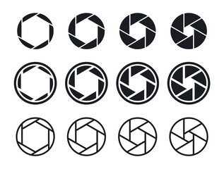 Set of aperture icons. Camera lens diaphragm symbols. Camera shutter signs.
