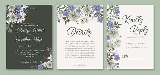 Fototapeta na wymiar White and Pale Green Elegant Flower Wedding Invitation
