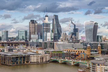 panorama of london with the skyscrapers of the city's business center