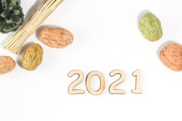 Happy New Year 2021, new year concept, 2021 numbers on light background, new year decoration, isolated on white