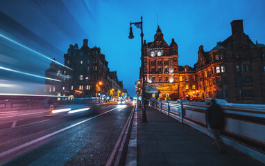 Streets of Edinburgh, Scotland, at night, UK