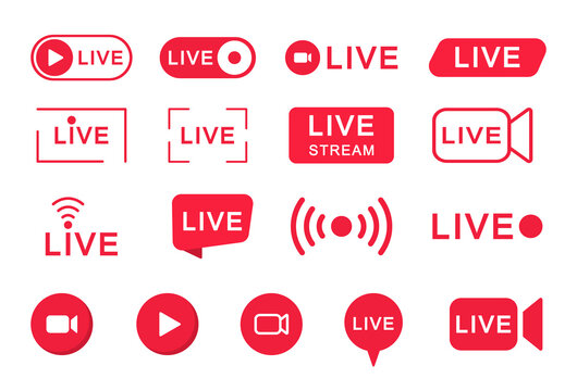 Live Streaming Icon Set. Live Stream Red Logo. Broadcasting Online.