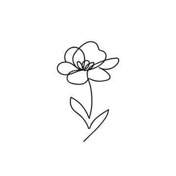 Abstract flower in one line art drawing style. Black line sketch on white background. Vector illustration.Linear flower in one line continuous style.Elegant continuous line drawing