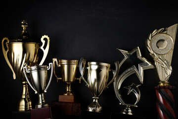winning trophy on blackboard