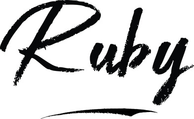 Ruby-Female name Modern Brush Calligraphy on White Background