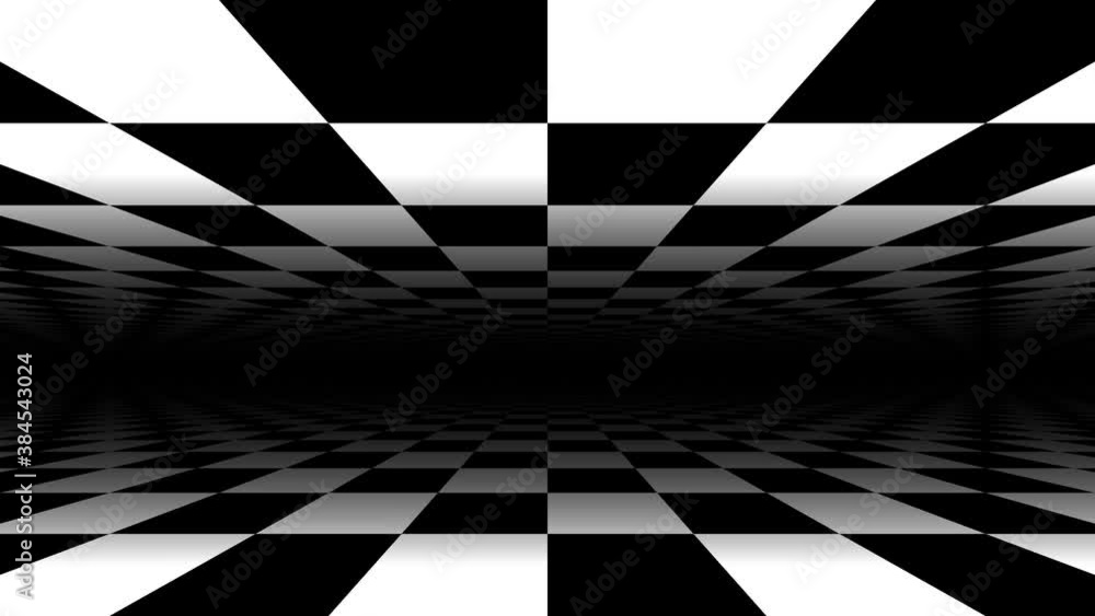 Poster moving forwards between two parallel planes of checkerboards