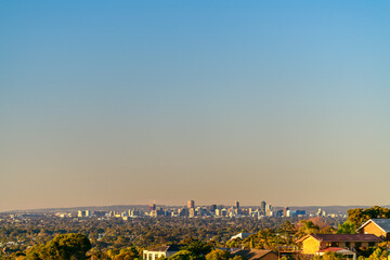 Adelaide city skyline viewed from the hills at sunset, South Australia