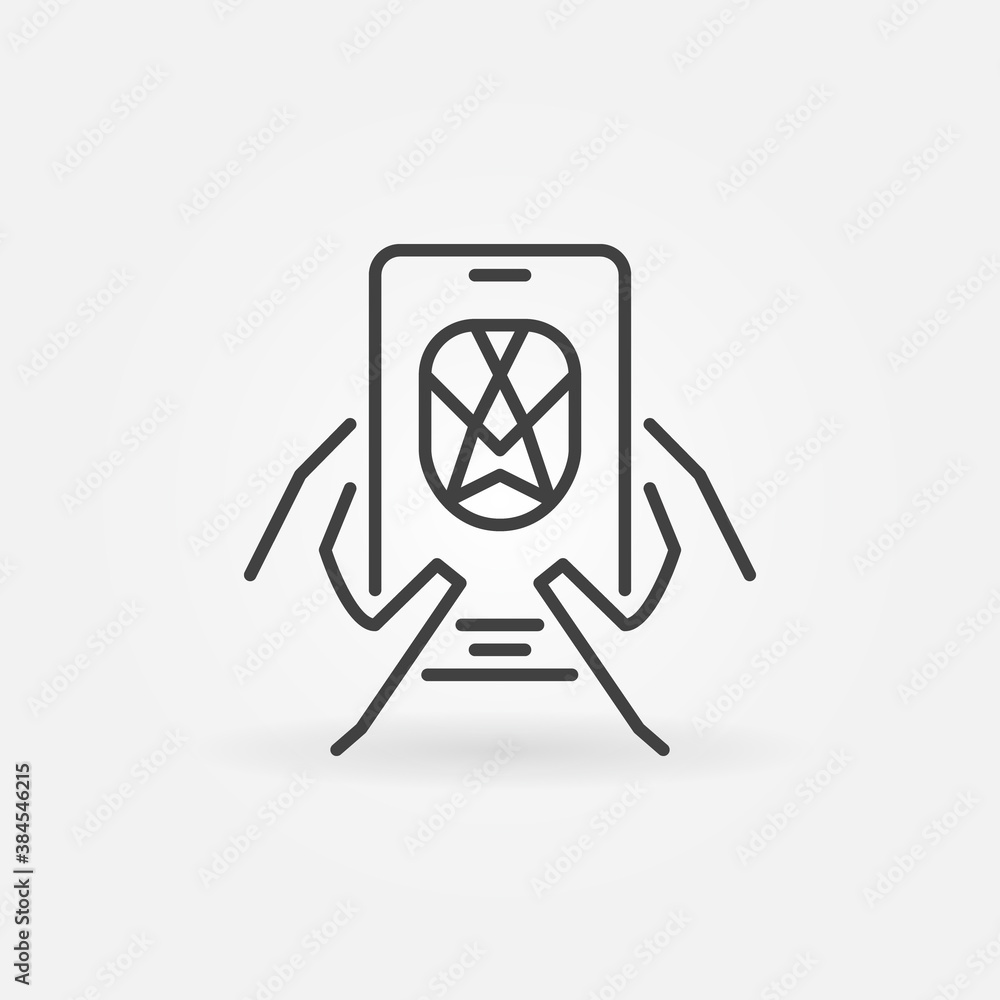 Poster smartphone face recognition and authentication vector concept outline icon or symbol