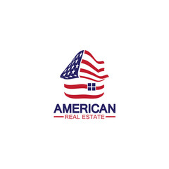 home house american flag real estate logo vector illustration