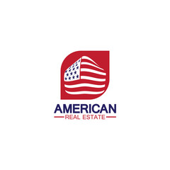 home house american flag real estate logo vector illustration