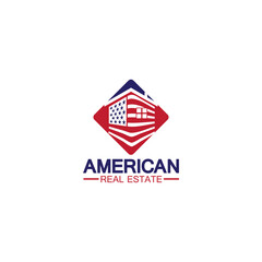 home house american flag real estate logo vector illustration