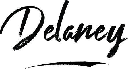 Delaney. Female name Modern Brush Calligraphy on White Background