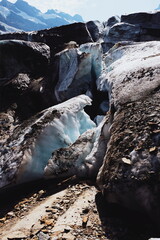 ice cave view. melting glacier on top of a mountain