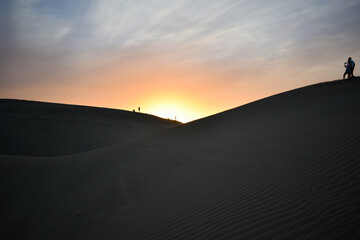 Fototapeta na wymiar Sunset seen from the dunes of Maspalomas, Gran Canaria
