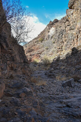 Landscape of arid and rocky mountains in Gran Canaria.
