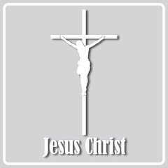 gray icon with a white silhouette of a crucifix