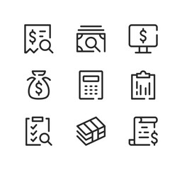 Accounting line icons set. Modern graphic design concepts, black stroke linear symbols, simple outline elements collection. Vector line icons