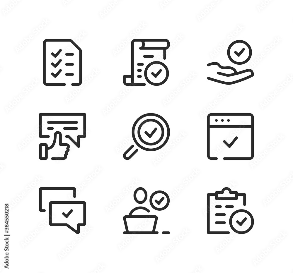Poster approve line icons set. modern graphic design concepts, black stroke linear symbols, simple outline 