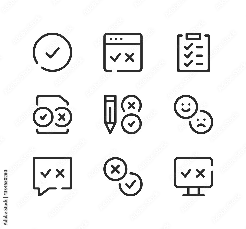 Poster survey line icons set. modern graphic design concepts, black stroke linear symbols, simple outline e