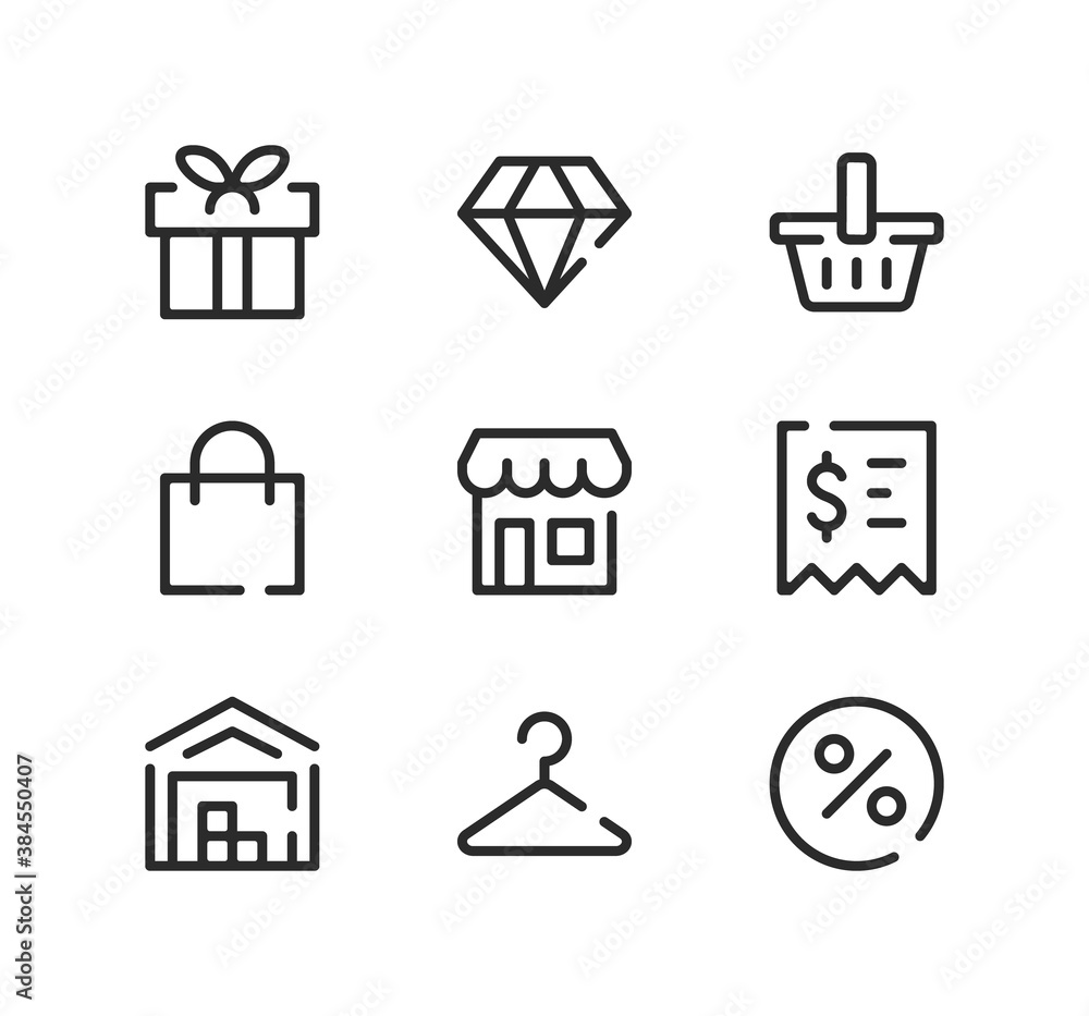 Poster retail line icons set. modern graphic design concepts, black stroke linear symbols, simple outline e