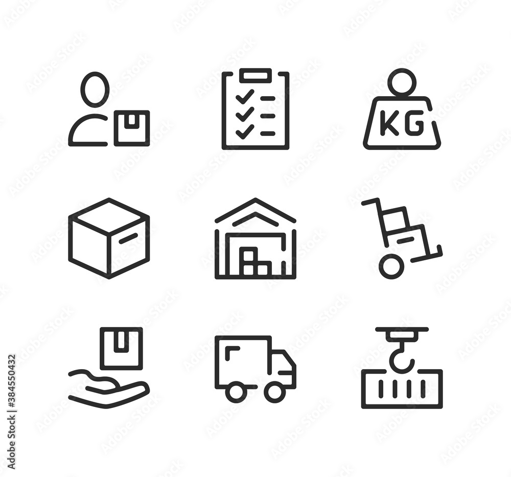 Poster warehouse line icons set. modern graphic design concepts, black stroke linear symbols, simple outlin