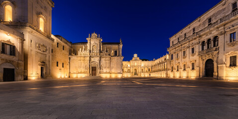 Piazza del Duomo of Lecce douring the first lights of day