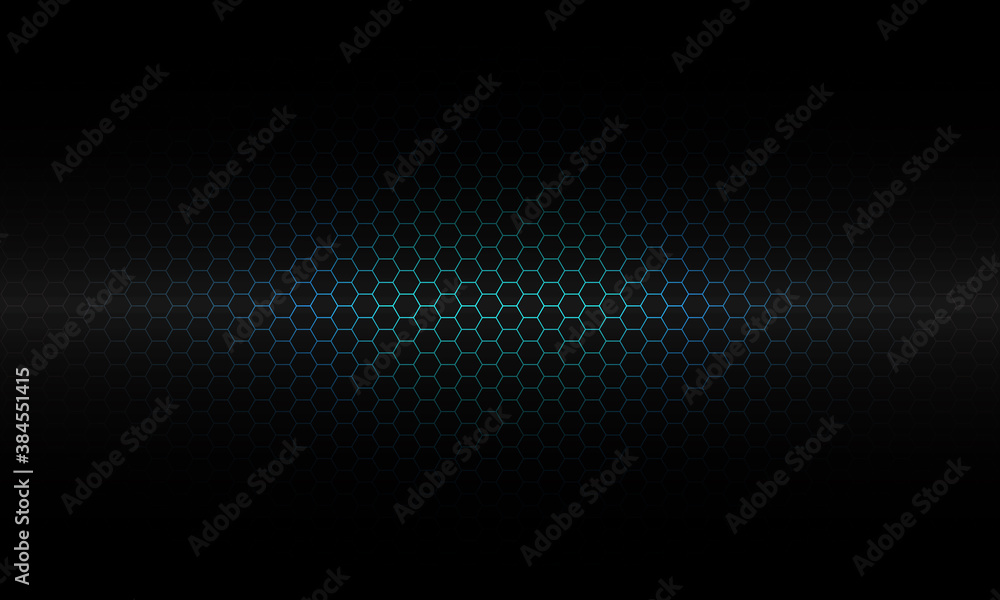 Poster abstract blue hexagon mesh pattern light on black luxury technology background texture vector illust