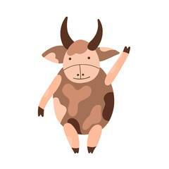 cute character horned bull symbol of 2021, vector