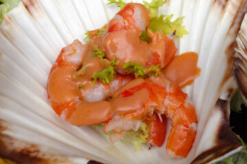 shrimp in pink sauce - Italian cuisine based on fish