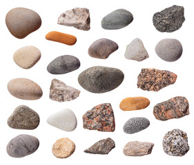 Fototapeta na wymiar Various stones set isolated on white background without shadows