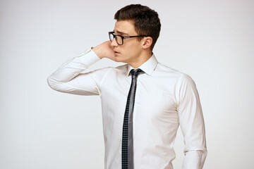 Business man in white shirt with tie wearing glasses executive self-confidence manager