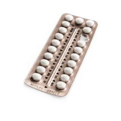 Birth control pills, contraceptive pill, Contraception Methods and Women's Health isolated on white background