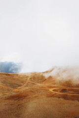 breakage. stone road to nowhere in the mountains. fog