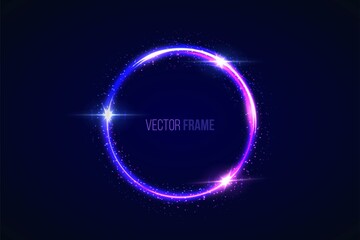 Neon round shape or laser glowing pink and blue lines