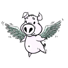 cute little pig with wings in flight in vector
