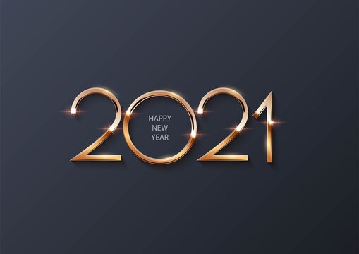Glowing shiny golden new 2021 year number symbol on gray background. Festive winter holiday merry Christmas decoration. Vector 2021 New Year illustration.