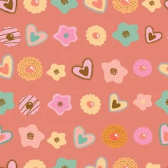 Foto auf Leinwand Vector coral pink green cookies seamless pattern background. Perfect for fabric, scrapbooking, wrapping paper, wallpaper projects © Jostin