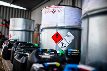 The storage of toxic waste and chemicals in metal cans on the factory premises of a chemical plant / Toxic waste chemical plant