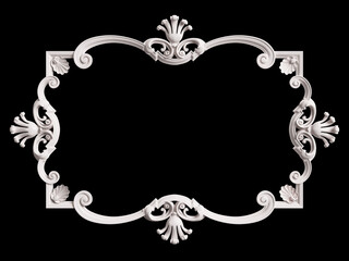 Classic white frame with ornament decor isolated on black background