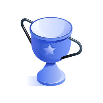 Blue trophy cup of champion icon in isometric view