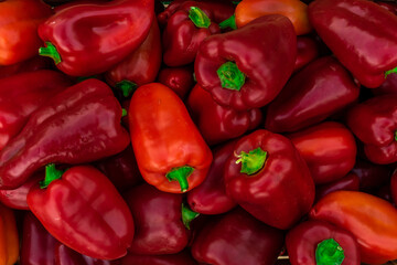 Sweet red farm Bell pepper. Background of red ripe pepper.
