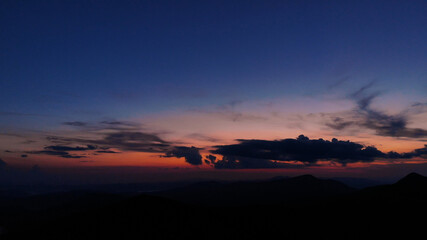 Dark clouds above mountains. Landscape of beautiful sky.