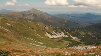 Amazing scenery of mountains. Green valleys and beautiful hills.