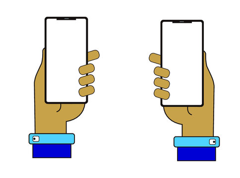 Hand h&auml;lt Handy, Mobile Phone Line Icon. Hand holding smartphone